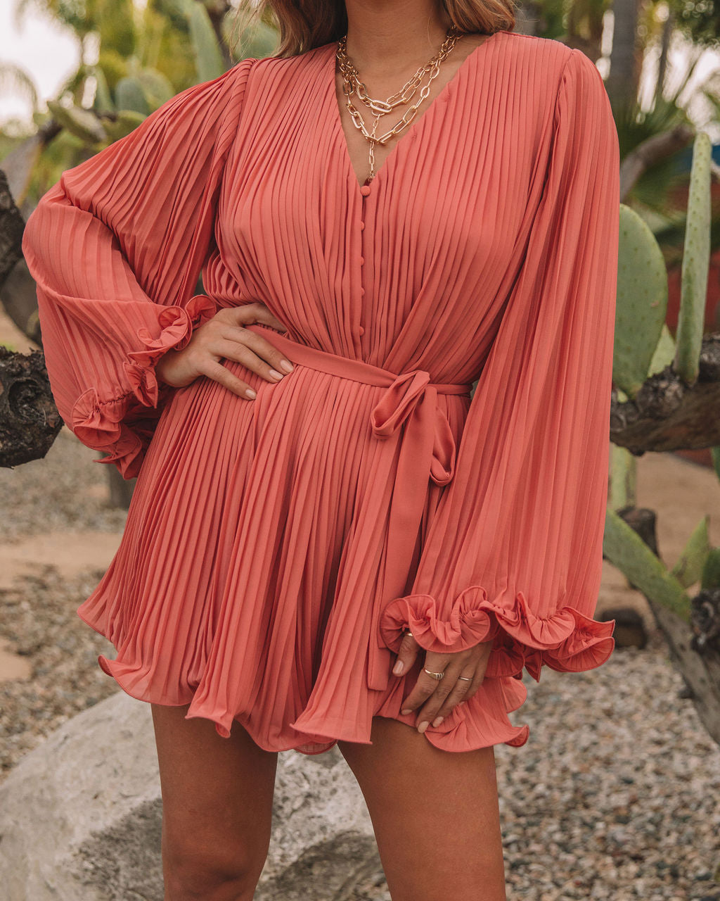 Shine On Pleated Romper - Rose Oshnow