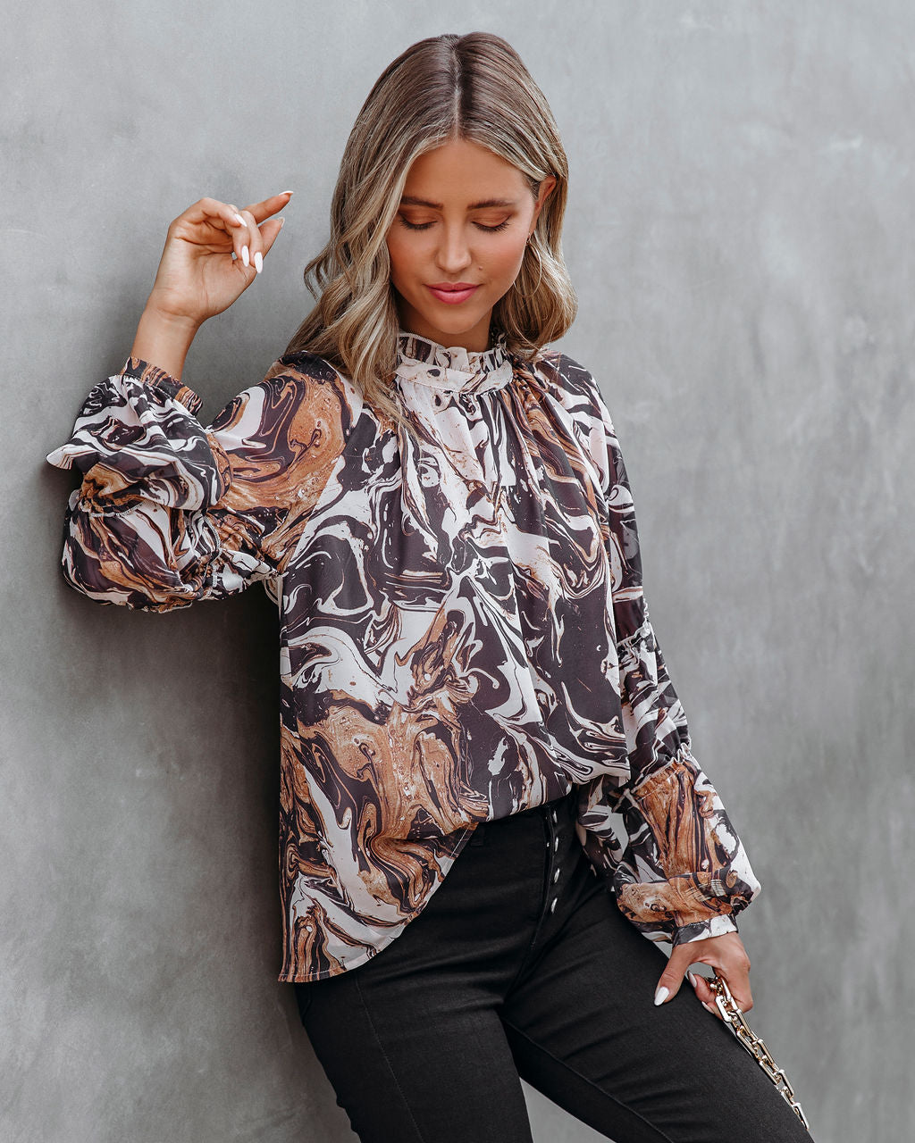 Show Love Printed Ruffle Sleeve Blouse Oshnow