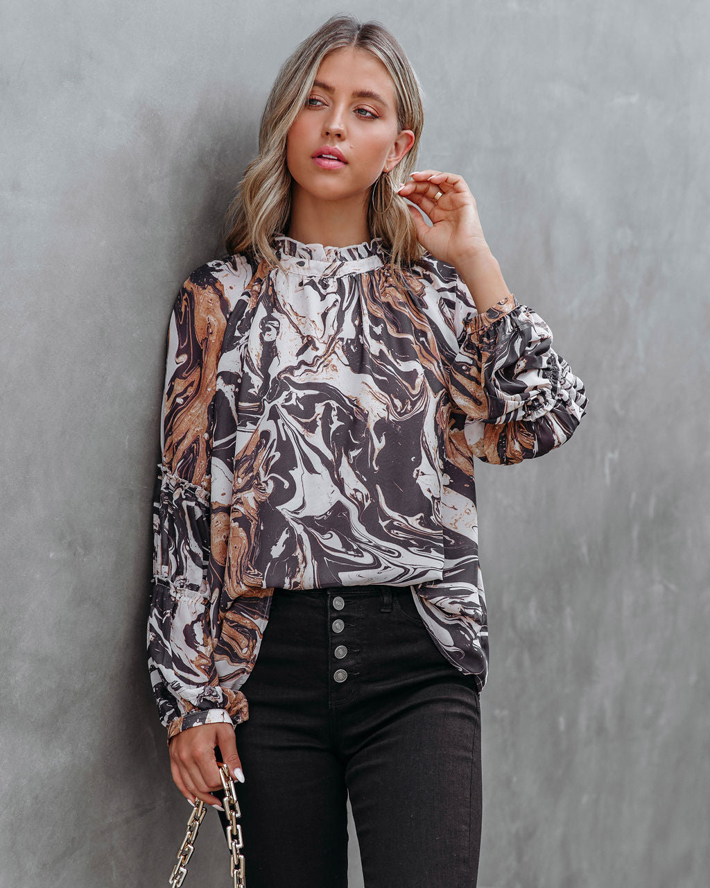 Show Love Printed Ruffle Sleeve Blouse Oshnow