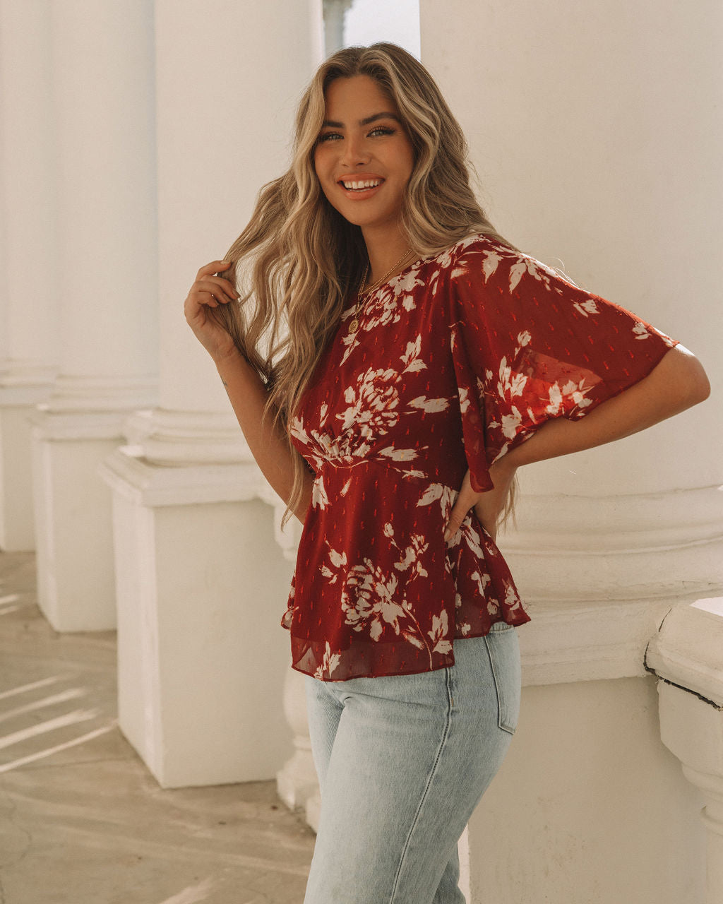 Sidney Floral Shimmer Peplum Blouse Oshnow