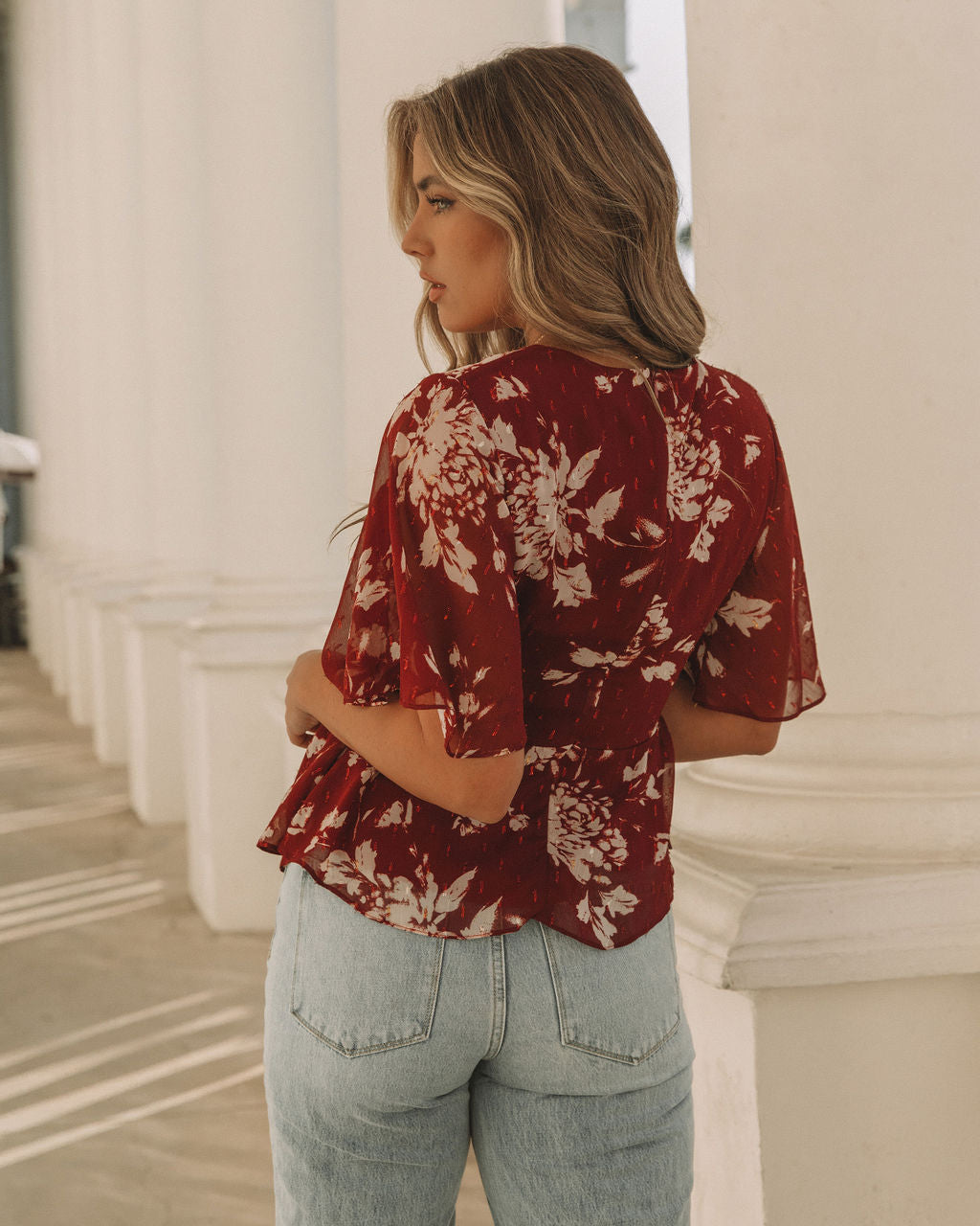 Sidney Floral Shimmer Peplum Blouse Oshnow