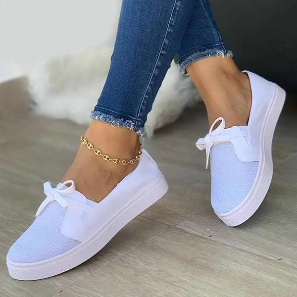 Simple Fabric Slip On Flat Heel Loafers Oshnow