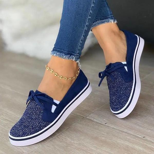 Simple Fabric Slip On Flat Heel Loafers Oshnow