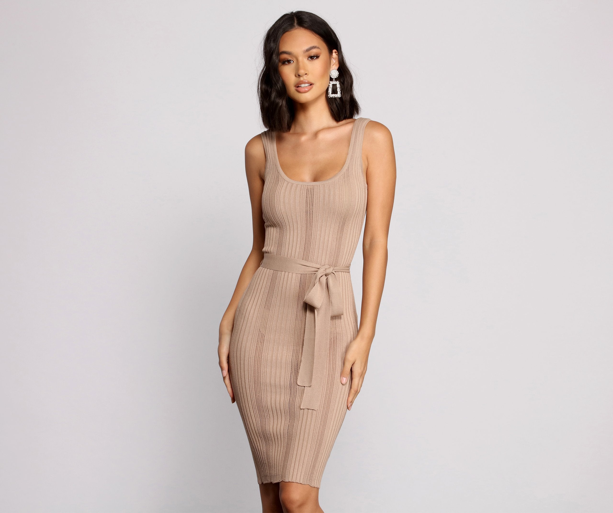 Slay In Style Ribbed Scoop Neck Midi Dress Oshnow