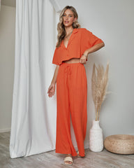 Slice Of Sunshine Pocketed Wide Leg Pants - Orange Oshnow