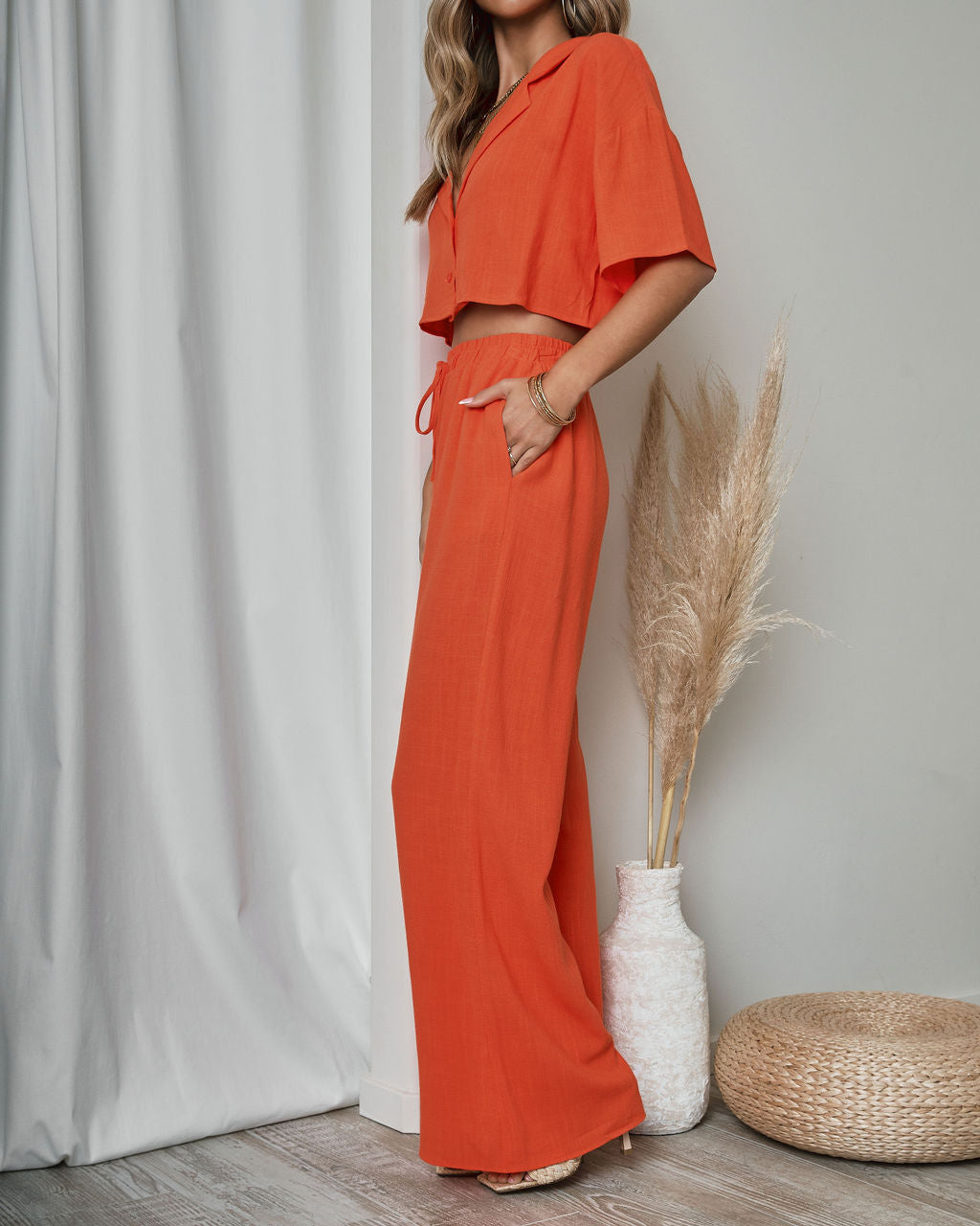 Slice Of Sunshine Pocketed Wide Leg Pants - Orange Oshnow