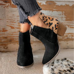 Slip on Cutout Ankle Boots Chunky Stacked Heel Western Booties Oshnow