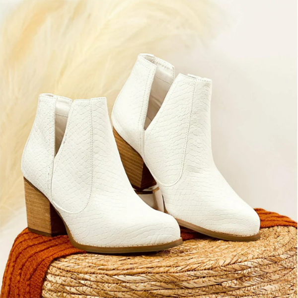 Slip on Cutout Ankle Boots Chunky Stacked Heel Western Booties Oshnow