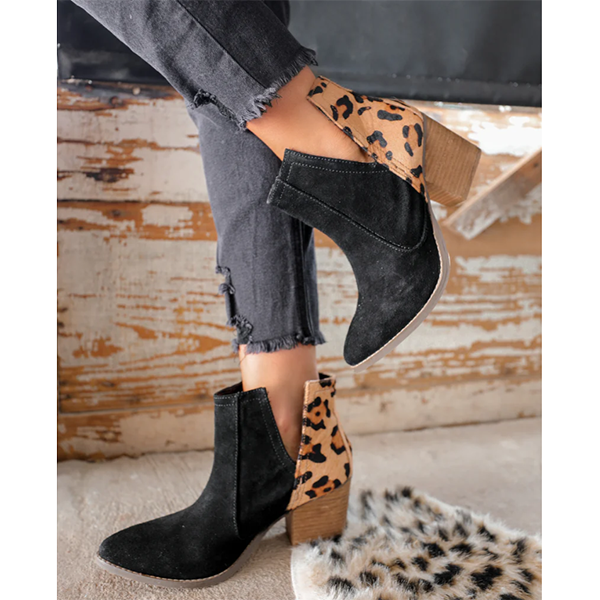 Slip on Cutout Ankle Boots Chunky Stacked Heel Western Booties Oshnow