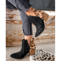 Slip on Cutout Ankle Boots Chunky Stacked Heel Western Booties Oshnow