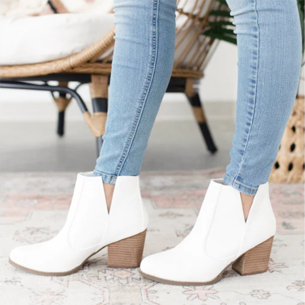 Slip on Cutout Ankle Boots Chunky Stacked Heel Western Booties Oshnow