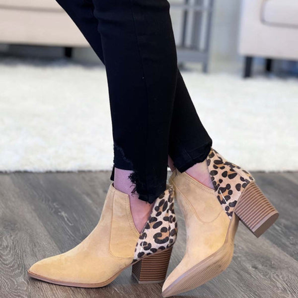 Slip on Cutout Ankle Boots Chunky Stacked Heel Western Booties Oshnow