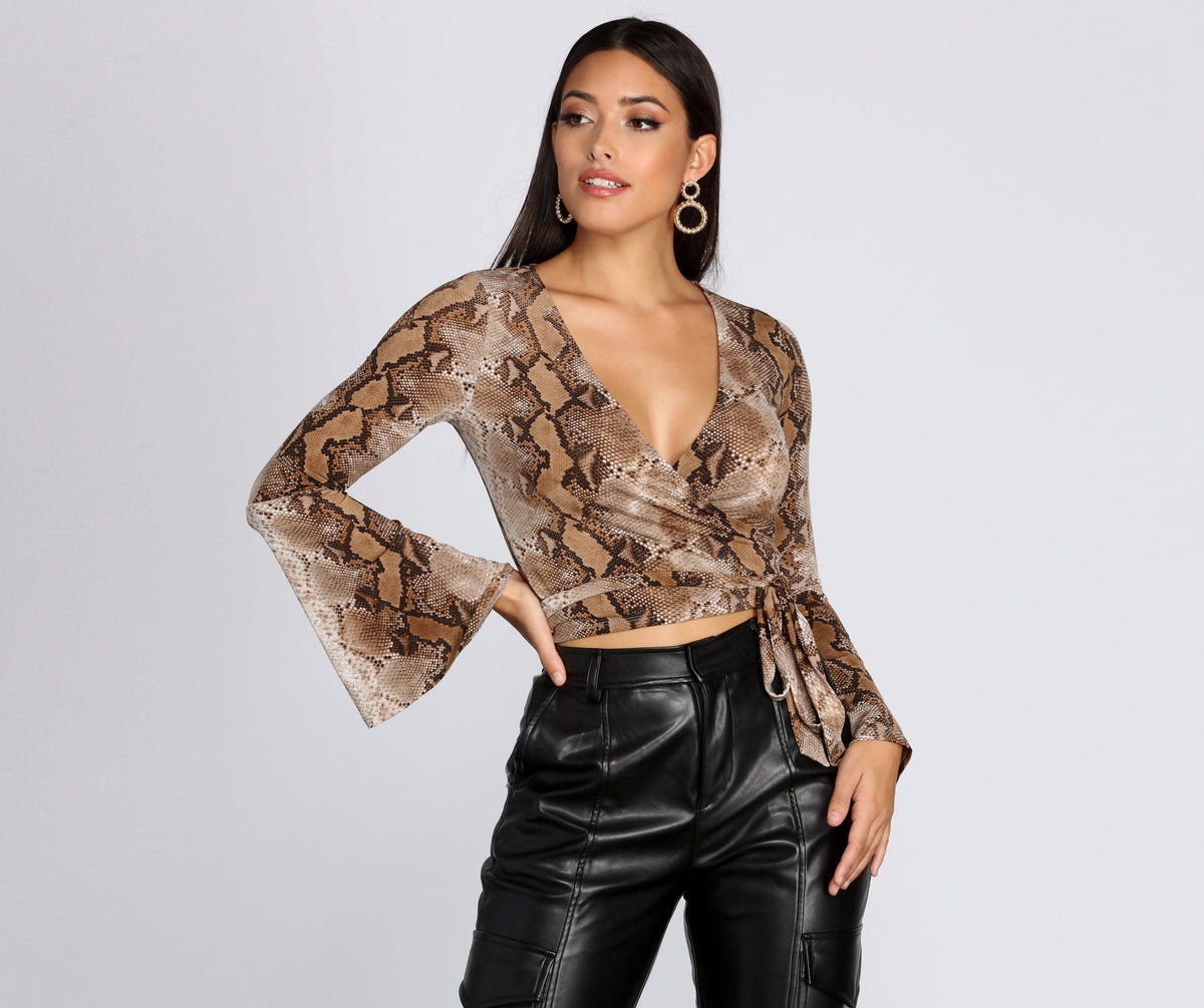 Snake Print Bell Sleeve Top Oshnow