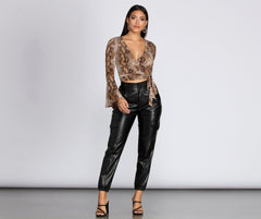 Snake Print Bell Sleeve Top Oshnow