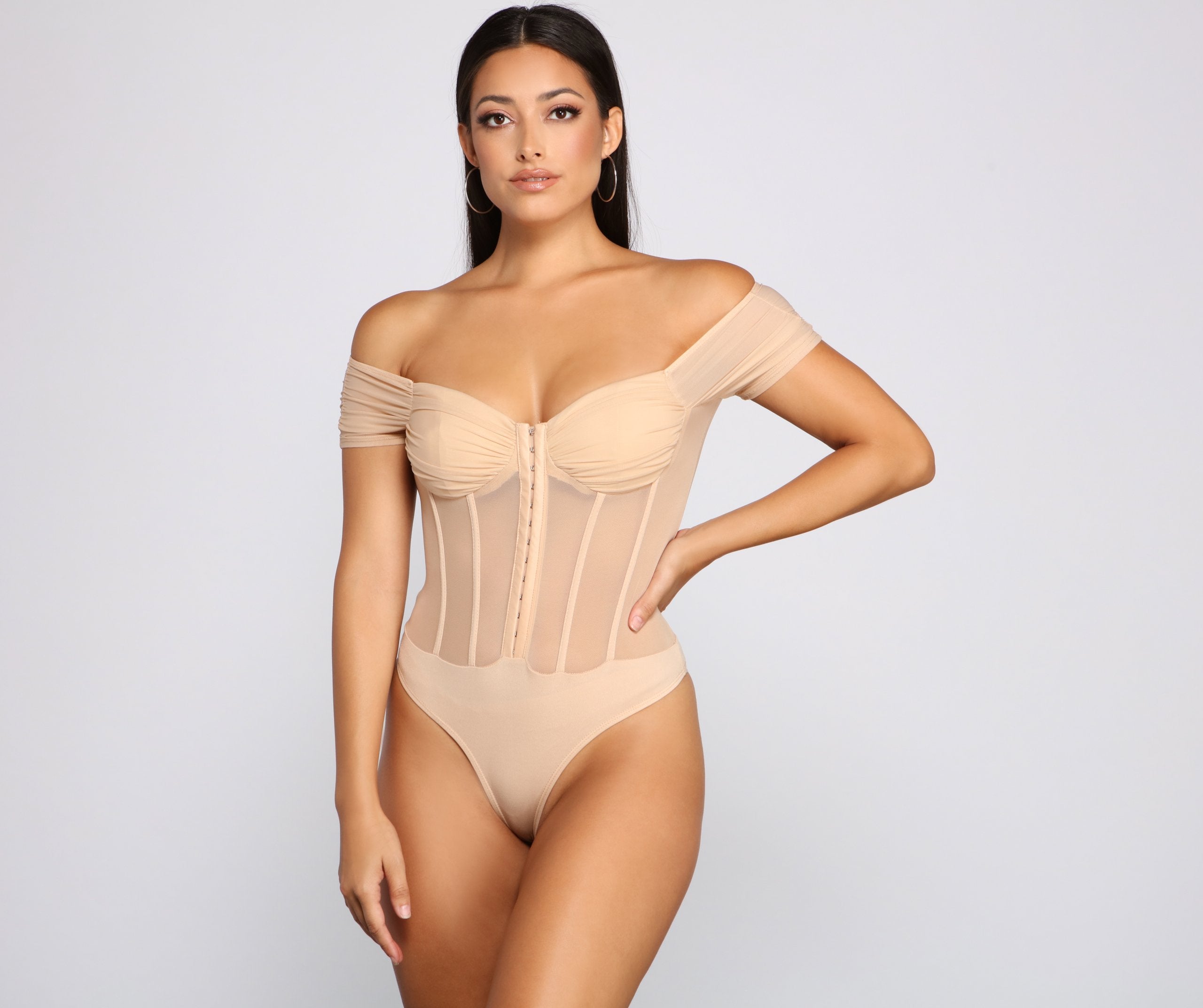 So Chic Mesh Bustier Bodysuit Oshnow