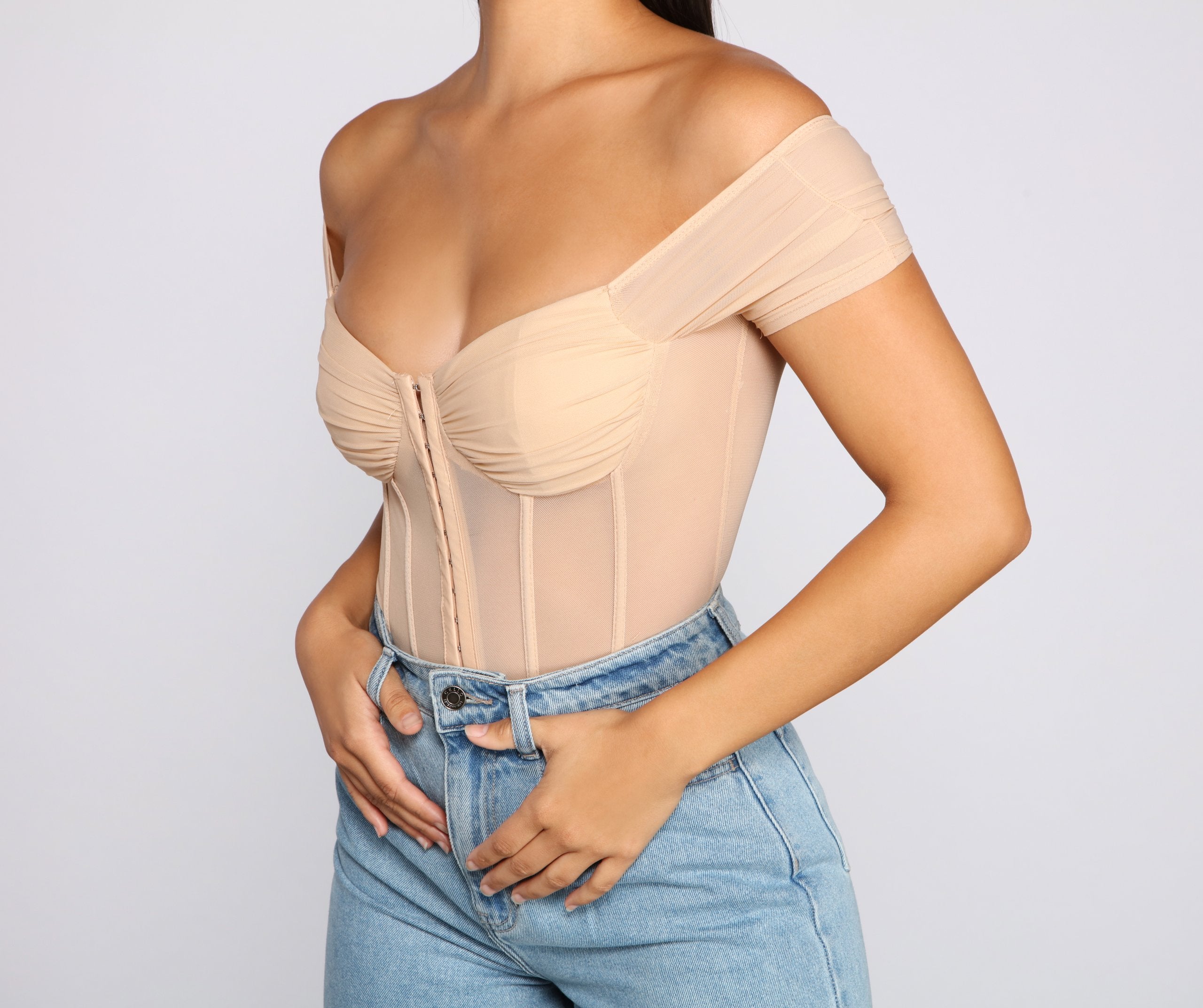 So Chic Mesh Bustier Bodysuit Oshnow