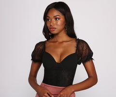 So Chic Puff Sleeve Lace Bodysuit Oshnow