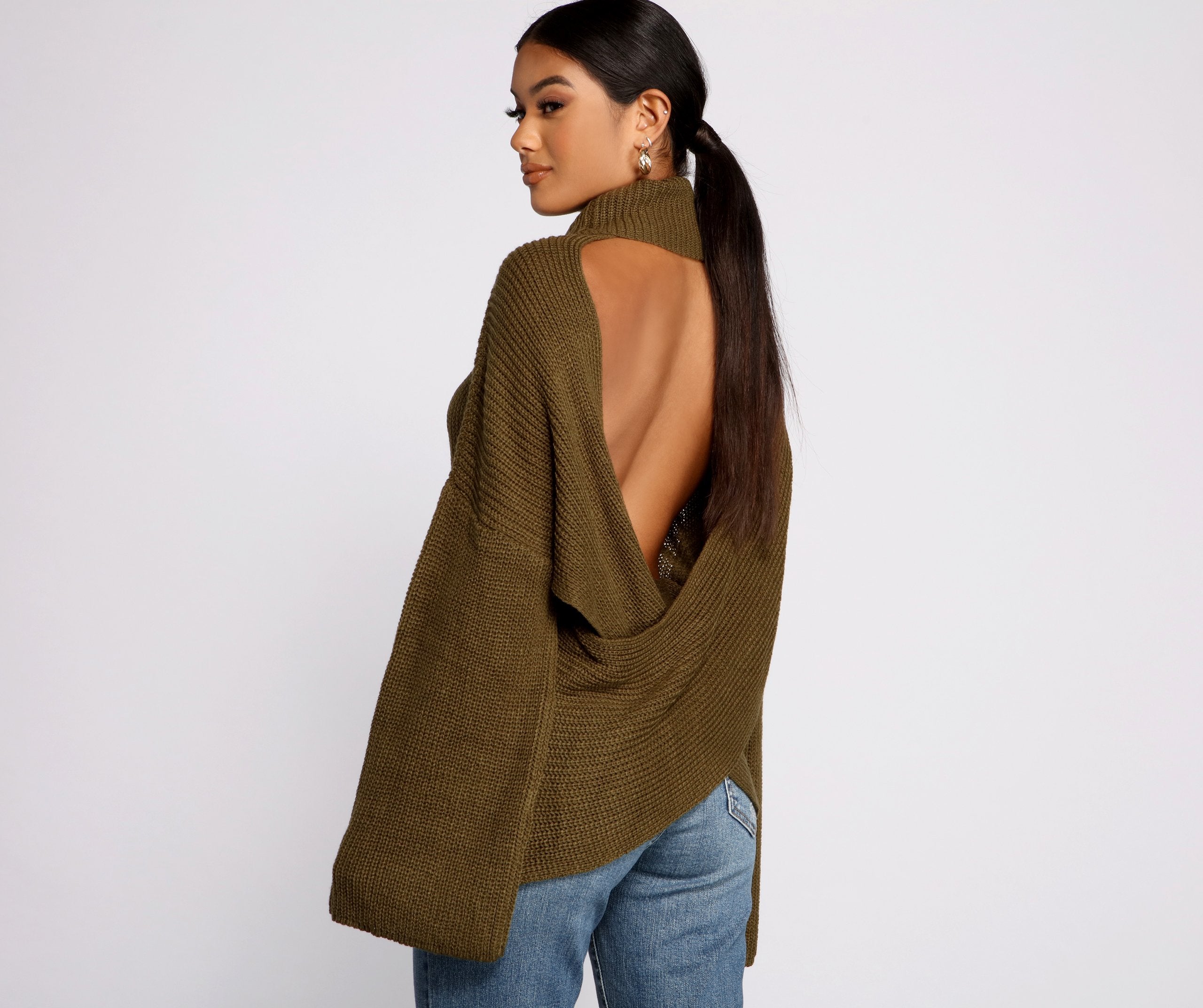 So Chic Surplice Open Back Sweater Oshnow