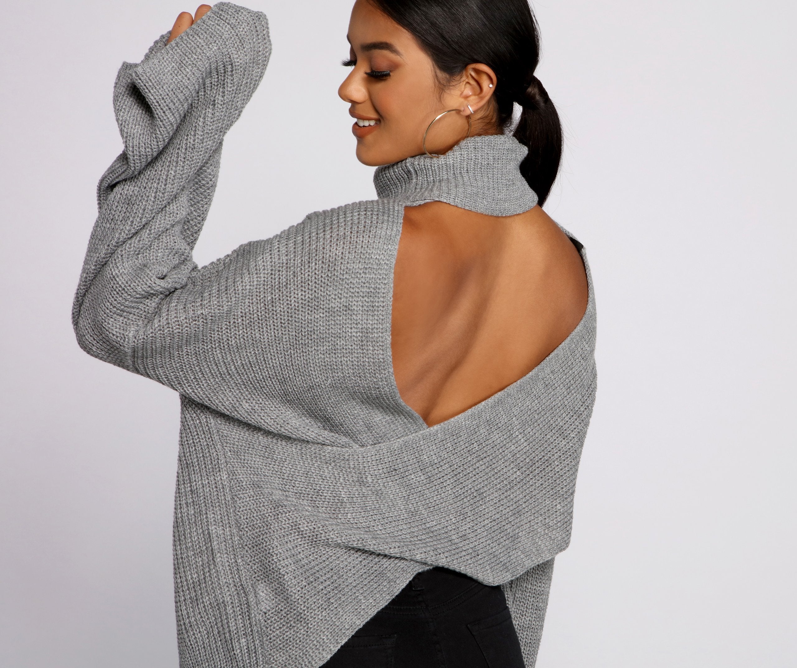 So Chic Surplice Open Back Sweater Oshnow