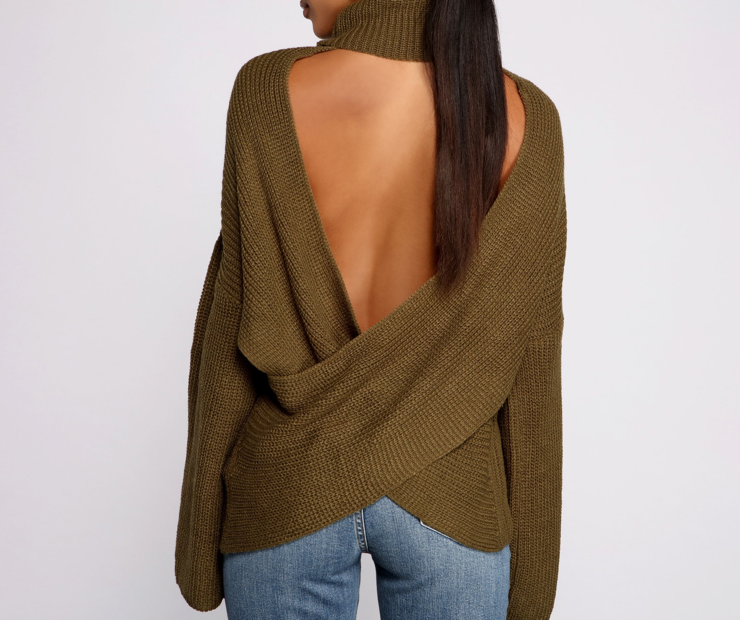 So Chic Surplice Open Back Sweater Oshnow