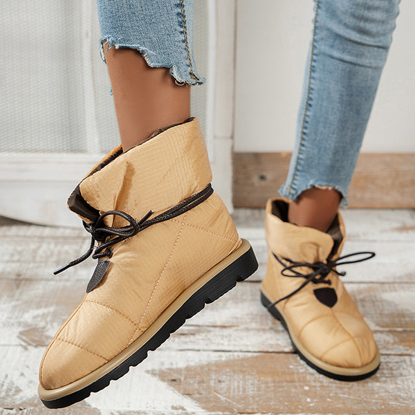 Soft Warm Lace-Up Flat Snow Boots Oshnow