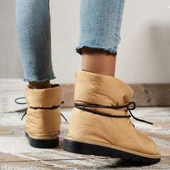 Soft Warm Lace-Up Flat Snow Boots Oshnow