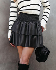 Soho Faux Leather Tiered Mini Skirt - Black Oshnow