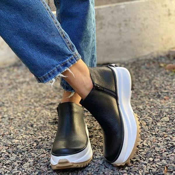 Solid Color Platform Sports Ankle Boots Oshnow