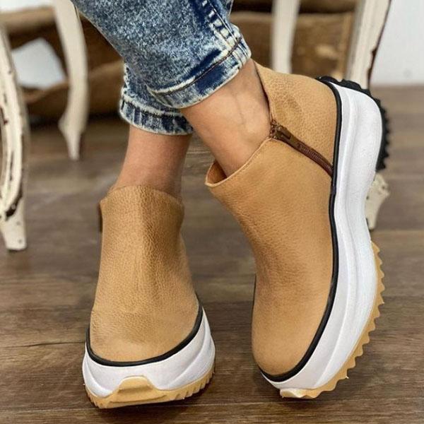 Solid Color Platform Sports Ankle Boots Oshnow