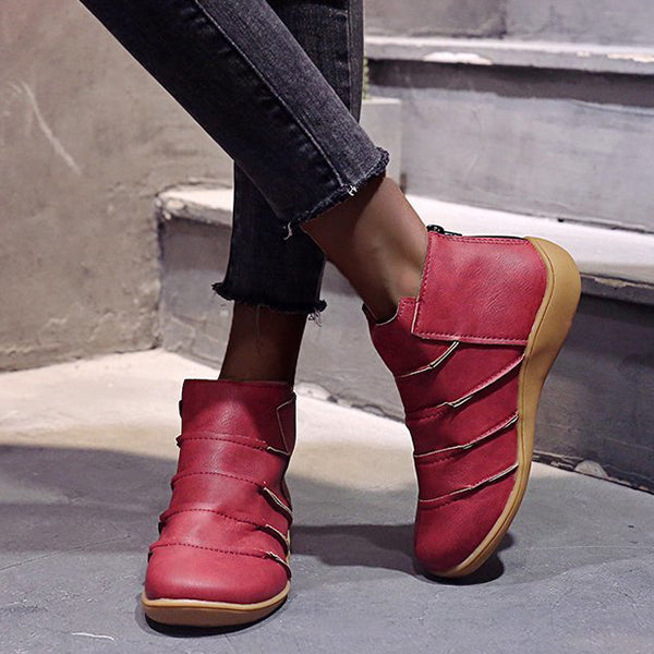 Solid Color Pull-On Lightweight Ankle Boots Oshnow