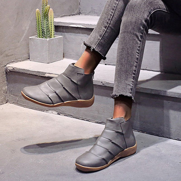 Solid Color Pull-On Lightweight Ankle Boots Oshnow