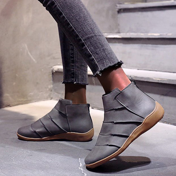 Solid Color Pull-On Lightweight Ankle Boots Oshnow