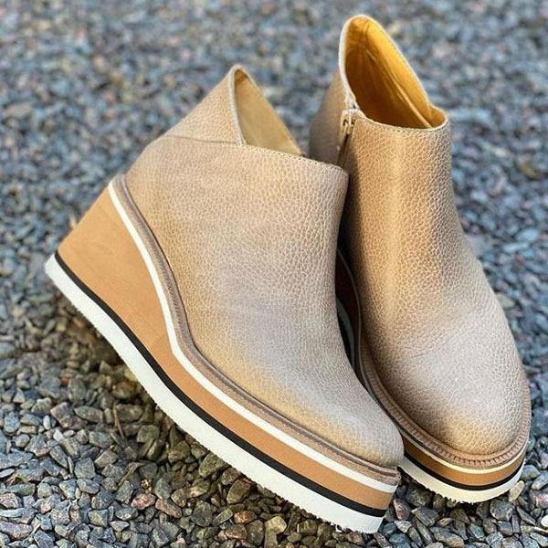 Solid Color Wedge Ankle Boots Oshnow