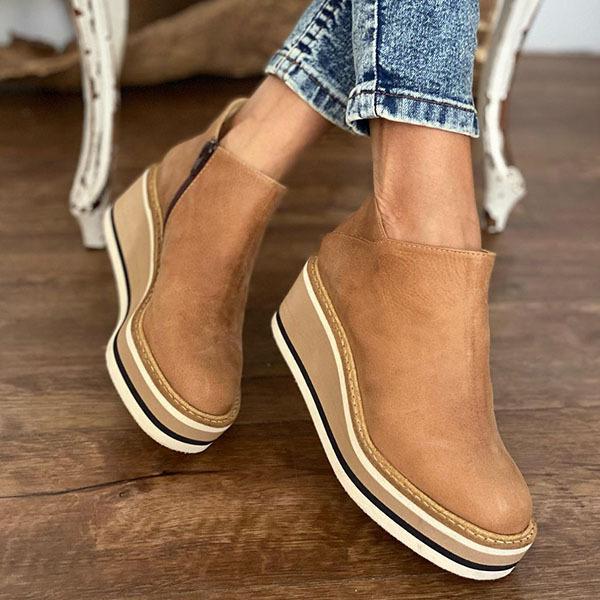 Solid Color Wedge Ankle Boots Oshnow