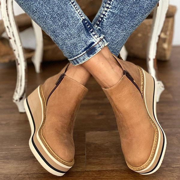 Solid Color Wedge Ankle Boots Oshnow