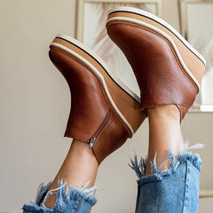 Solid Color Wedge Ankle Boots Oshnow