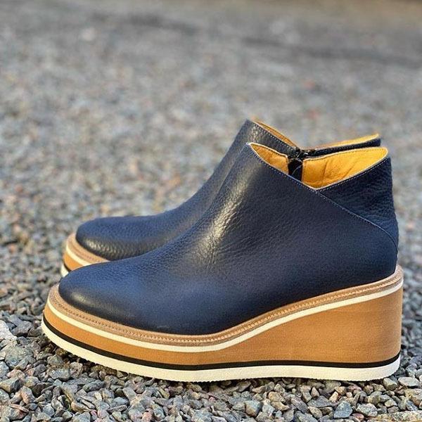 Solid Color Wedge Ankle Boots Oshnow