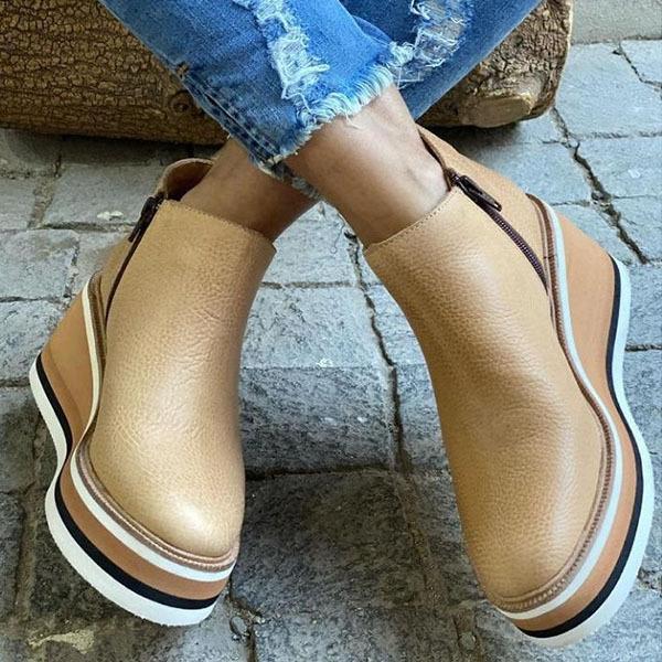 Solid Color Wedge Ankle Boots Oshnow