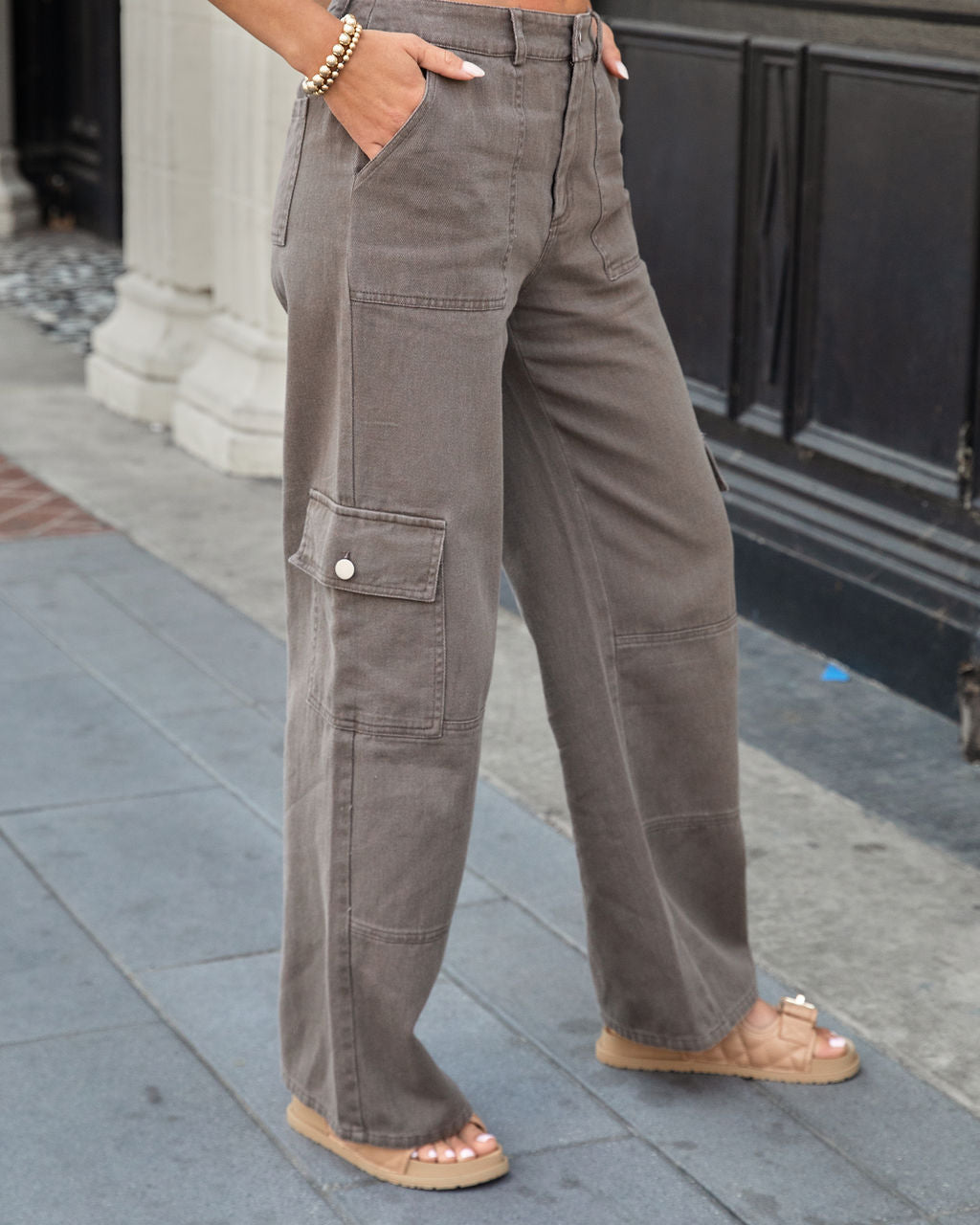 Something About Jane High Waisted Cargo Pants - Dark Taupe Oshnow