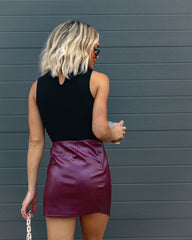 Something Else Faux Leather Side Zipper Mini Skirt - Burgundy Oshnow