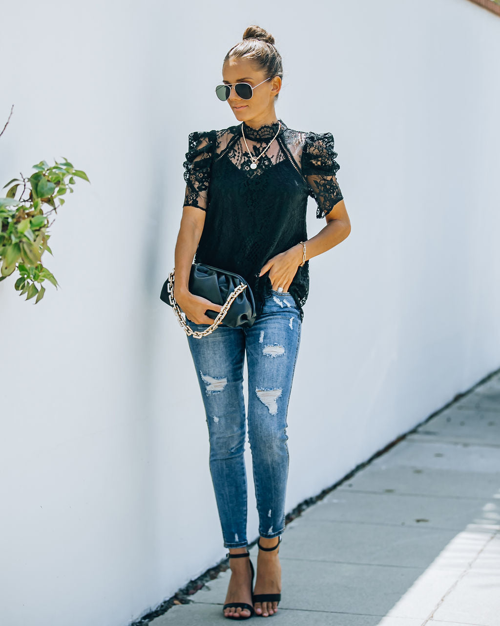 Songwriter Scalloped Lace Blouse - Black Oshnow