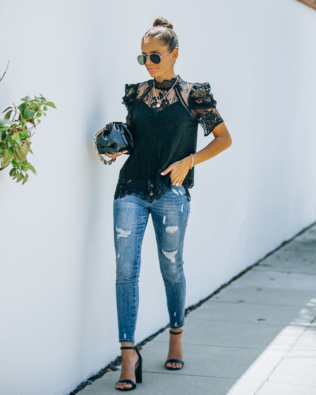 Songwriter Scalloped Lace Blouse - Black Oshnow