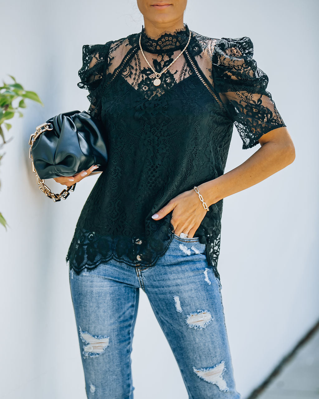 Songwriter Scalloped Lace Blouse - Black Oshnow