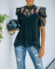 Songwriter Scalloped Lace Blouse - Black Oshnow