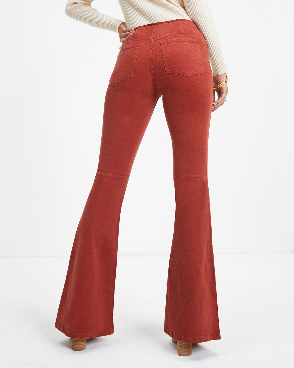 Sophie High Rise Bell Bottom Corduroy Pants - Brick - SALE Oshnow