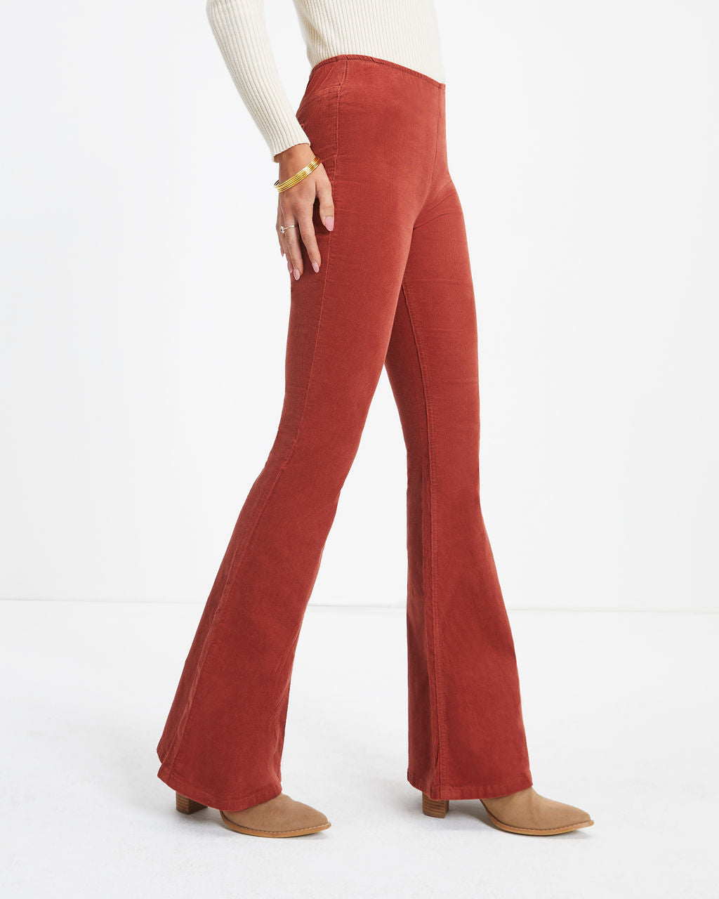 Sophie High Rise Bell Bottom Corduroy Pants - Brick - SALE Oshnow