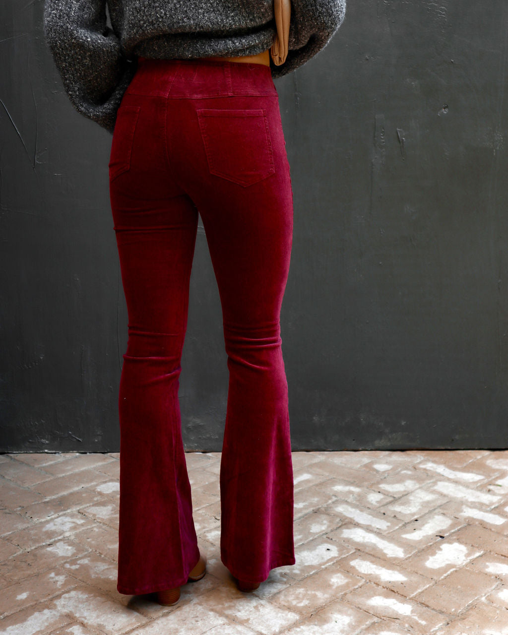 Sophie High Rise Bell Bottom Corduroy Pants - Burgundy Oshnow