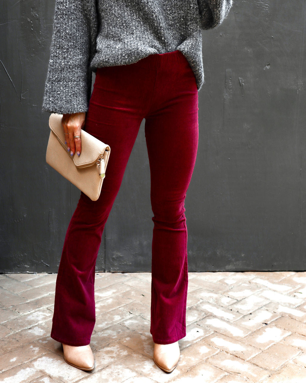 Sophie High Rise Bell Bottom Corduroy Pants - Burgundy Oshnow