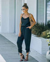 Spiffy Pocketed Satin Ruched Jumpsuit Oshnow