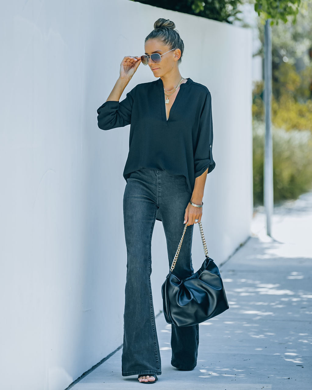 Split The Tab Blouse - New Black Oshnow